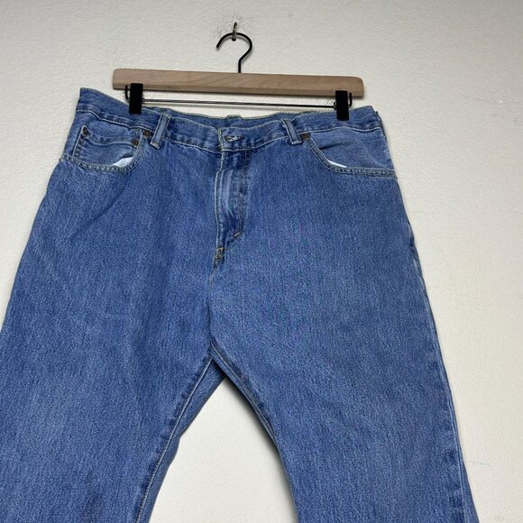 Levi 517 Denim Jean Pant Men 36x30 Western Blue Distressed Ripped Straight Boot - Picture 10 of 14